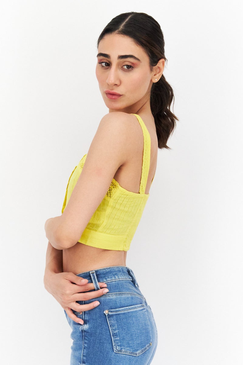 NA-KD Women Square Neck Sleeveless Textured Top, Yellow - Image 2